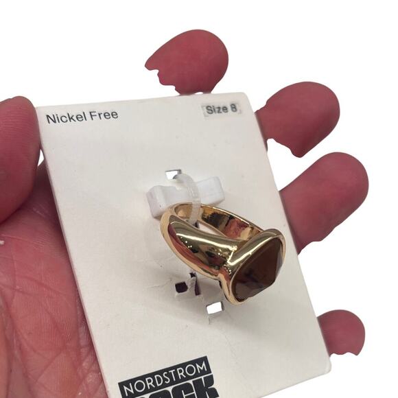 Nordstrom Gold Tone Ring Brown Gem Statement Cocktail Ring, Size 8, NWT - Picture 2 of 4